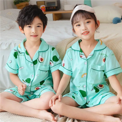 Boys Girls Pajamas Sets Kids Toddlers 2 to 3 4 5 6 7 8 9 10 11 12 Years Long Sleeves Green Avocado Children Pijamas with Buttons