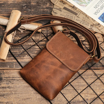 Genuine Leather Cellphone Pouch With Shoulder Strap Men Women Shoulder Bag Small Crossbody Bag Fashion Sling Bag For Outdoor