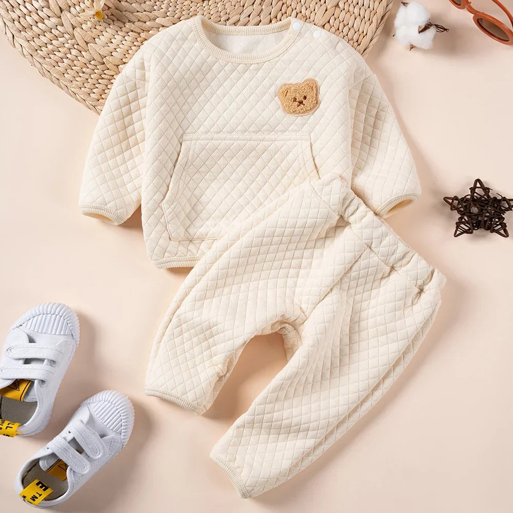 Baby Suit Cartoon Bear Sweater+Pants 2pcs Clothes Sets Newborns Boys Girls Cute Solid Sweatshirt Outfits 0-24M