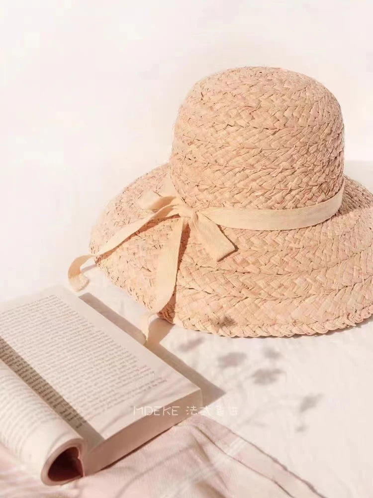 Fashion Women Wide Brim Raffia Hat Women Vacation Beach Hats Flat Top Straw Hat Summer Sun Hat Ladies UV Bucket Hat Wholesale