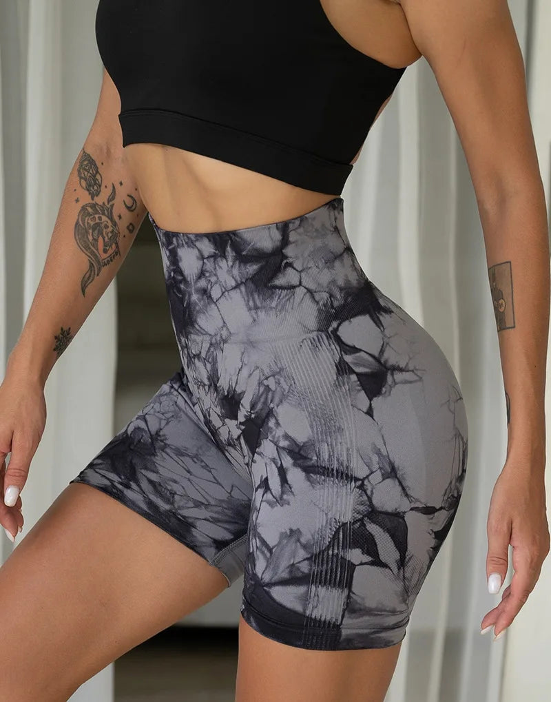 CHRLEISURE Push Up Gym Sport Shorts Women Seamless Summer Fitness Tie-Dye Cycling Shorts High Waist Sexy Short Pants