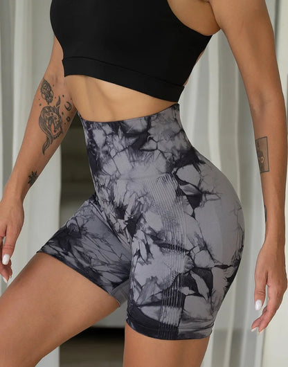 CHRLEISURE Push Up Gym Sport Shorts Women Seamless Summer Fitness Tie-Dye Cycling Shorts High Waist Sexy Short Pants