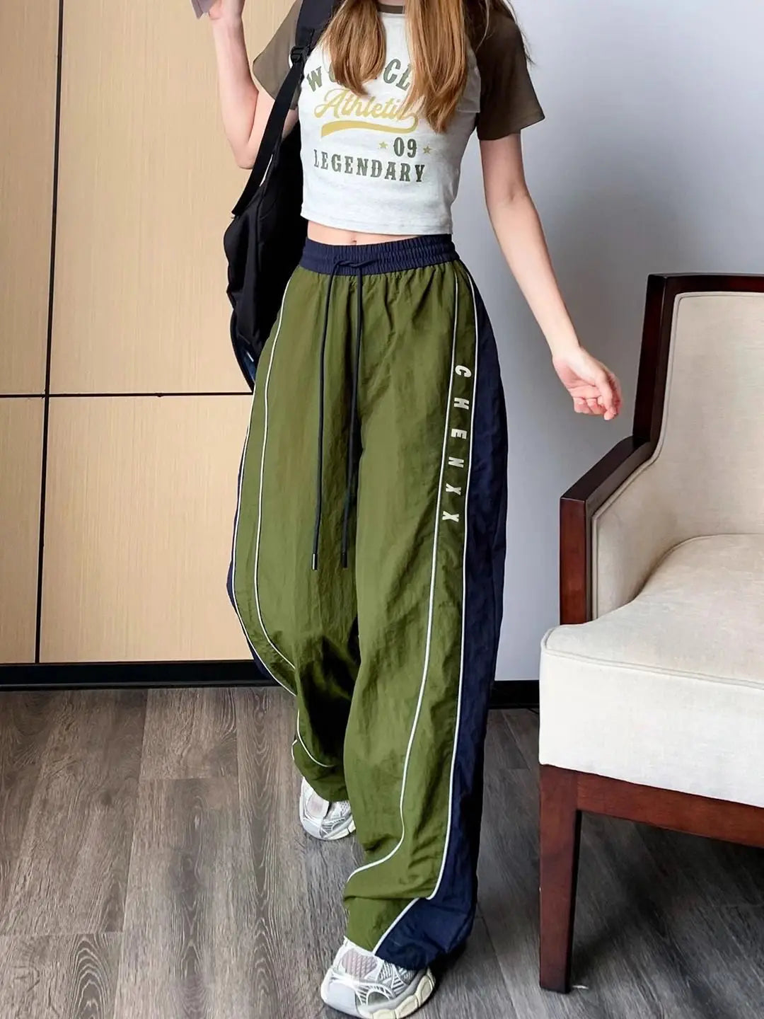 Oversize Pockets Tech Fashion Trousers Y2K Women Cargo Pants Vintage Streetwear Baggy Wide Leg Sweatpants Casual Drawstring