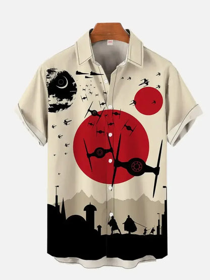 2024 New Shirt Japanese High-end Art Style Men with Aircraft Print Men's Short-sleeved Shirt Casual Men's Hawaiian Short-sleeved