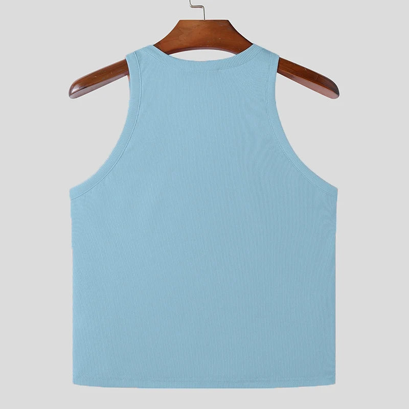 2024 Men Tank Tops Solid Color O-neck Sleeveless Streetwear Fitness Casual Male Vests Summer Fashion Crop Tops Men S-5XL INCERUN