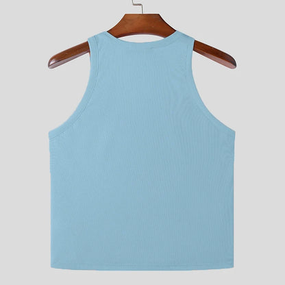 2024 Men Tank Tops Solid Color O-neck Sleeveless Streetwear Fitness Casual Male Vests Summer Fashion Crop Tops Men S-5XL INCERUN