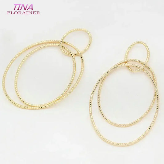 4PCS 14K Gold Color Brass Round Circle Earrings Connector Charms Jewelry Making Supplies Findings Accessories