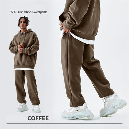 ZODF New Winter 350gsm Fleece Sweatpants For Men Unisex Casual Loose Basic Warm Solid Joggers Sport Pants 18 Colors HY0727