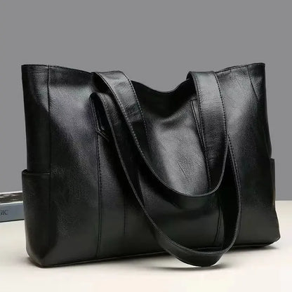 New Casual PU Leather Large Capacity Tote Bags for Women Fashion Solid Color Zipper Female Shoulder Bag Ladies Handbag