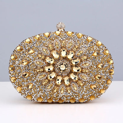 Flower Rhinestones Evening Bags Metal Prom Clutch Diamonds Clutch With Chain Shoulder Handbags Wedding Female Purse