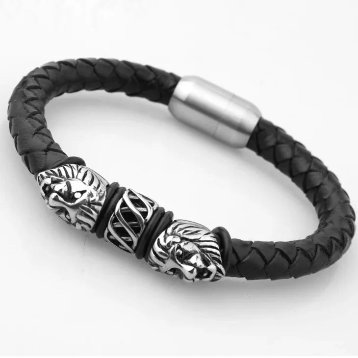 Fashion Gold Color Lion King Stainless Steel Braided Chain Bracelet Domineering Men\\'s Rock Wristband Alloy Lion Head Jewelry