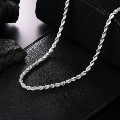 925 Sterling Silver 2/3/4MM 16-24 Inches Rope Chain Necklace For Men Women Fashion Punk Wedding Party Gifts Jewelry