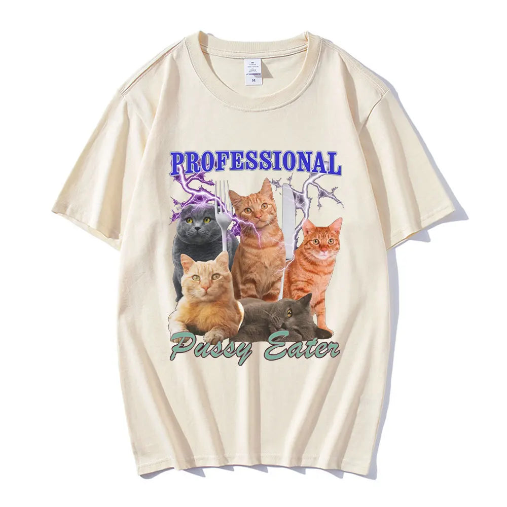 Professional Pussy Eater Funny Cat Lover T Shirt Men's Clothing Fashion T-shirts Cotton Casual Oversized Short Sleeve T Shirts