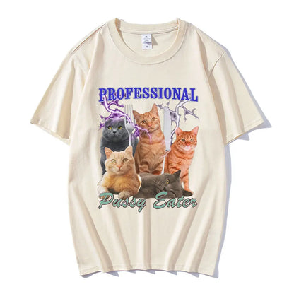 Professional Pussy Eater Funny Cat Lover T Shirt Men's Clothing Fashion T-shirts Cotton Casual Oversized Short Sleeve T Shirts