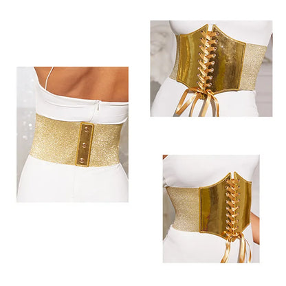 Fashion Elastic Gold Corset Wide Belt For Women Luxury Brand Designer Waist Strap Female Dress Skirt Coat Decorative Girdle