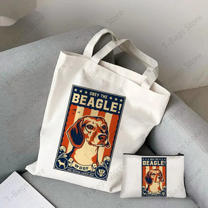 2pcs/set Beagle Bagel Dog Cute Print Tote Bag, Large Capacity Shoulder Bag, Women's Casual Handbag for Work School Shopping