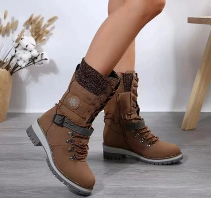 2024 Winter Outdoor Shoes for Women Side Zip Women's Mid-Calf Boots Square Heel Casual Women's Shoes Med Heel Ladies Boots