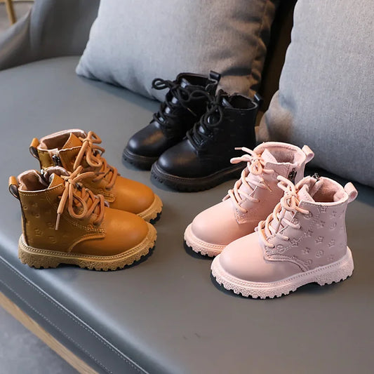 Botas Girl Shoe High Top Kid Shoe2024winter Fashion Child Boot Boy Leather Shoe Allmatch Ankle Boot Warm Girl Boot Bota Infantil