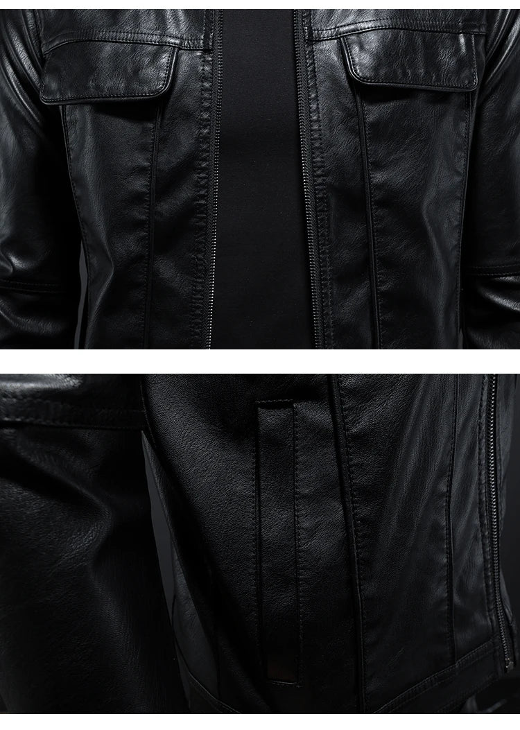 Men's Jacket Spring and Autumn Handsome Solid Color Collar Motorcycle Leather Coat Slim Fashion Leather Jacket M-5XL