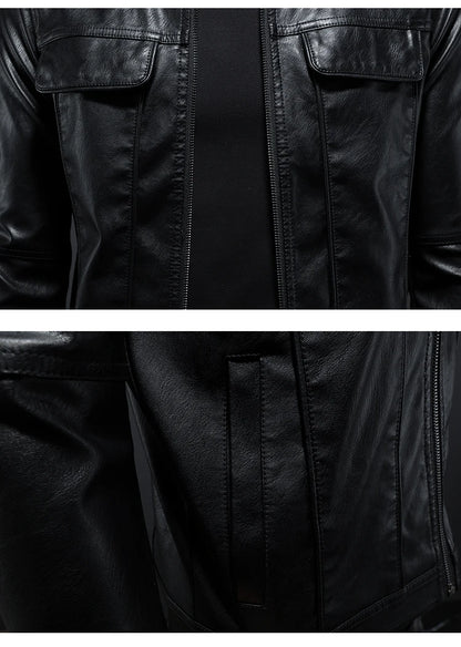 Men's Jacket Spring and Autumn Handsome Solid Color Collar Motorcycle Leather Coat Slim Fashion Leather Jacket M-5XL