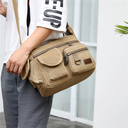 Men Canvas Messenger Bag Vintage Water Resistant Waxed Crossbody Bags Briefcase Padded Shoulder Bag For Male Handbag New