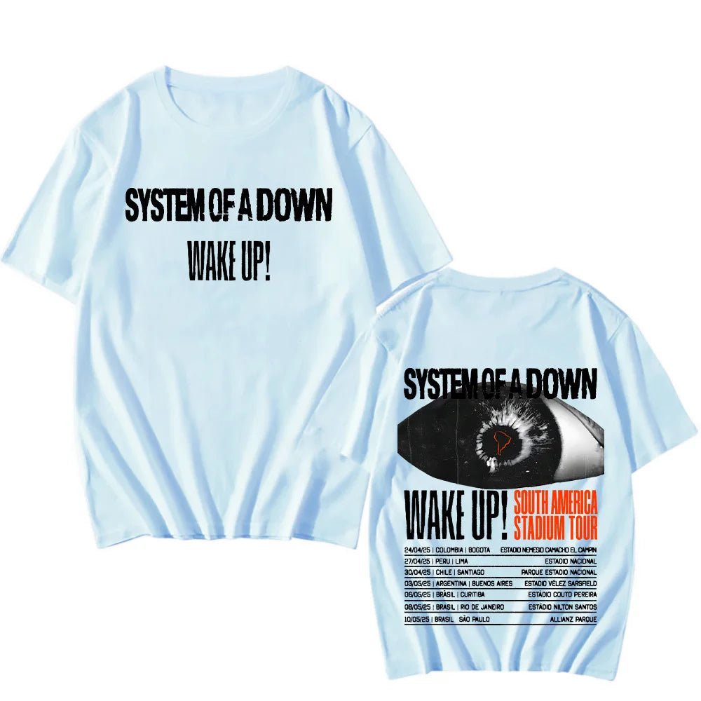 System of A Down Wake Up  T-shirts South America Stadium Tour 2025 Tee-shirt Women Men Tops High Quality Cotton Tees New Metal