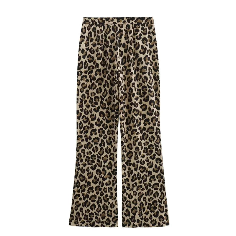 TRAF 2024 Woman Leopard Pants Y2k Animal Print High Waist Pants Women Vintage Casual Baggy Pants Summer Women's Trousers