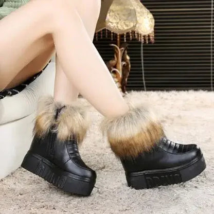 Fashion Womens Height Increasing Ankle Boots Platform Warm Winter Shoes Wedge Hidden High Heel Black Side Zipper Riding Boots