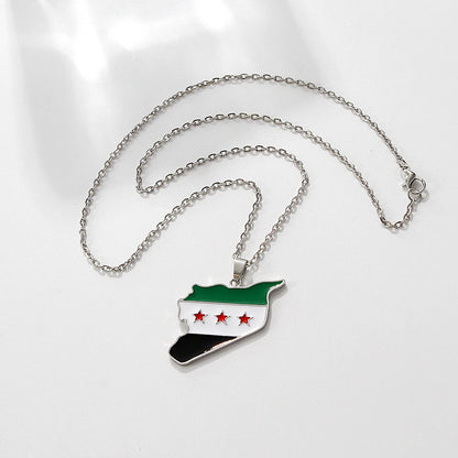 Syria Map Flag Pendant Necklace Stainless Steel For Women Men Gold Silver Color Charm Fashion Choker Syrians Jewelry Gift