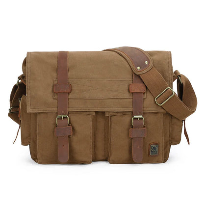 2023 Fashion Vintage Leather Canvas Women's Men's Messenger Bag Cotton Canvas Crossbody Bag Men Shoulder Bag Sling Casual Bag