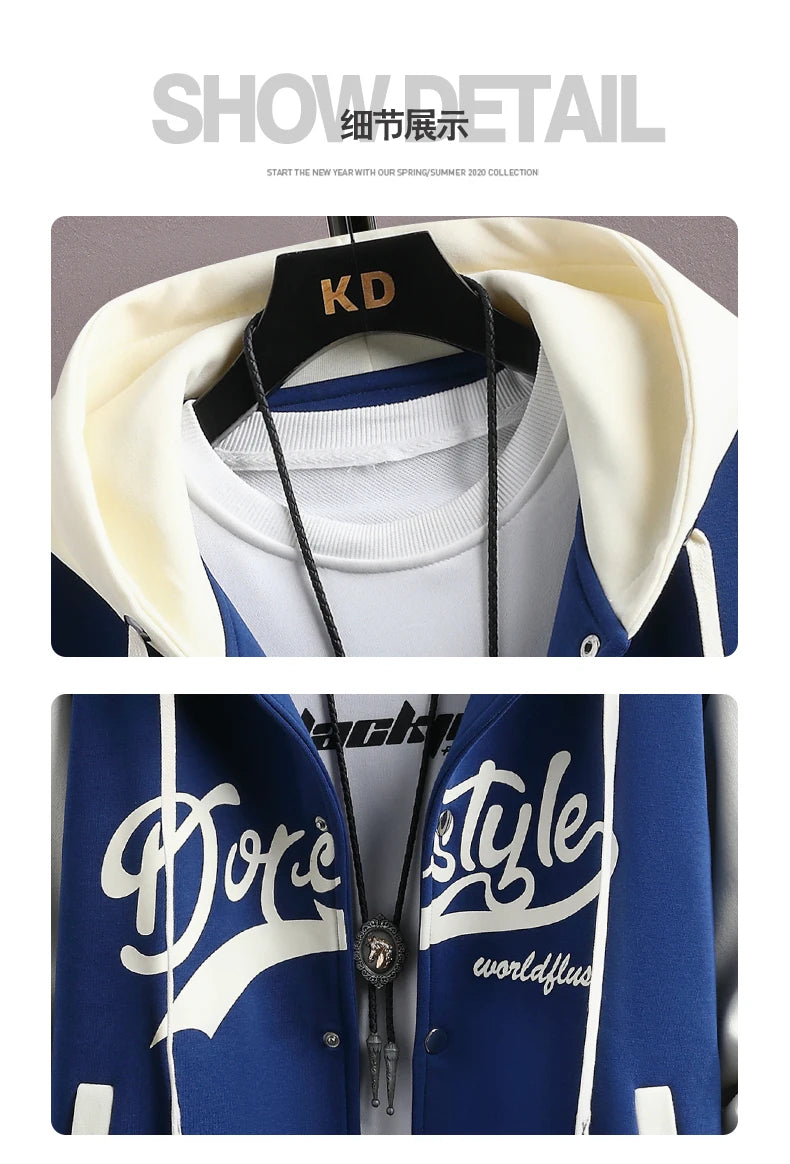 2023 Trendy Hip Hop Hooded Baseball Uniform Unisex Lightweight Sportswear Jacket Men's Bomber Jackets Autumn Coat Letter Printed