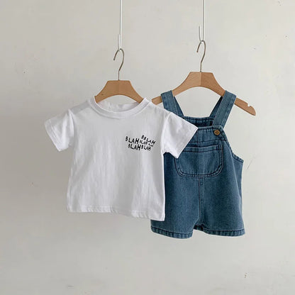 MILANCEL 2024 Summer Toddler Baby Clothing Set Girls T-shirt Suit Infant Solid Tee and Denim Overall Shorts Boys Outfit