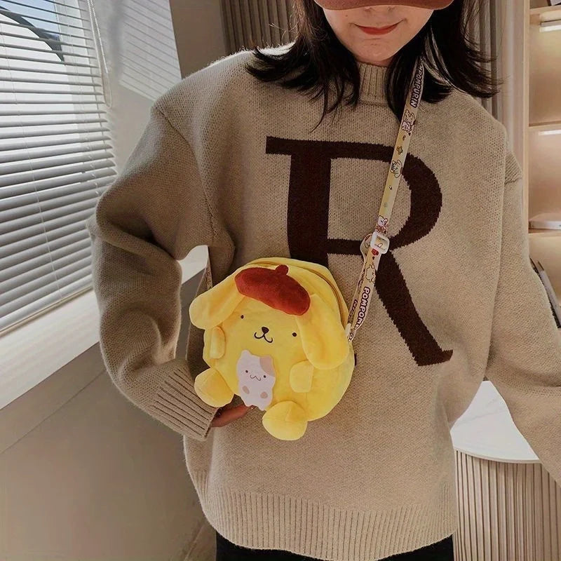 Authorized Polyester Plush Toy Pencil Case - Cute Cartoon Crossbody Shoulder Bag with Hanging Decoration