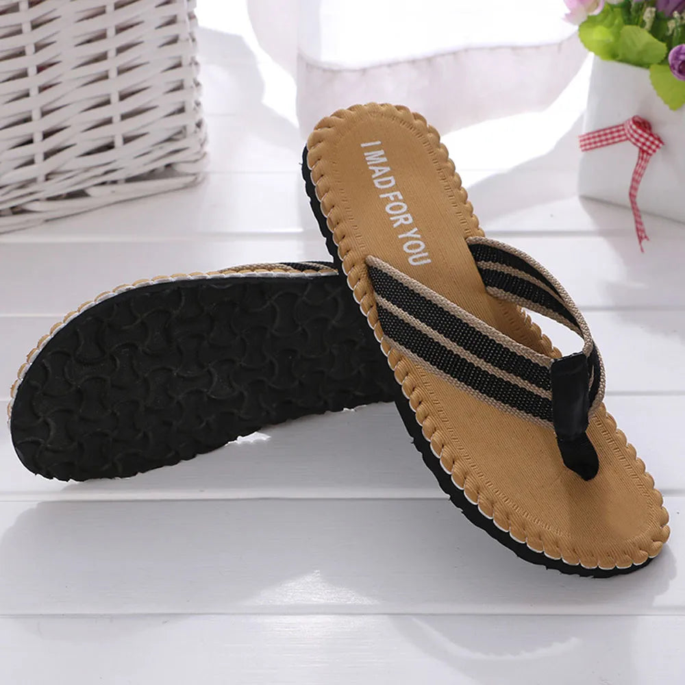 Flip-Flops For Men Summer Anti-Skid Breathable Home Outdoor Comfortable Slippers Daily Casual Regular Canvas Strap Flip-Flops