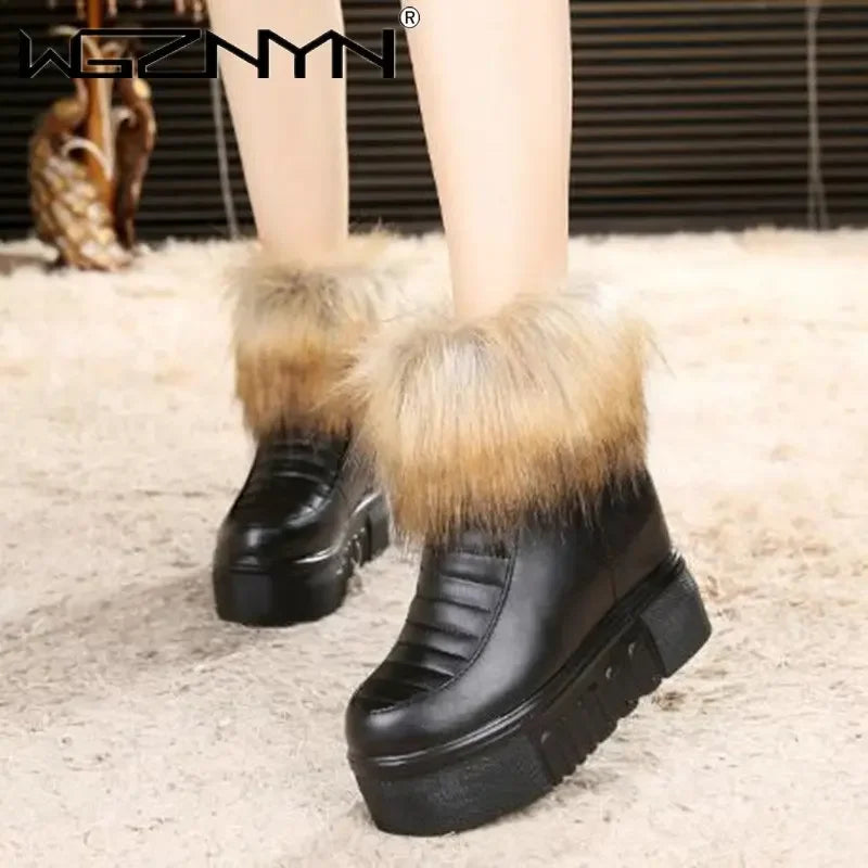 Fashion Womens Height Increasing Ankle Boots Platform Warm Winter Shoes Wedge Hidden High Heel Black Side Zipper Riding Boots