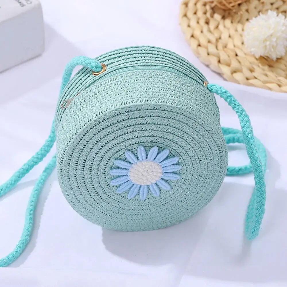 Round Straw Bag Women Woven Crossbody Beach Bag for Ladies Cute Rattan Handmade Knitted Shoulder Bag Candy Color Small Handbag