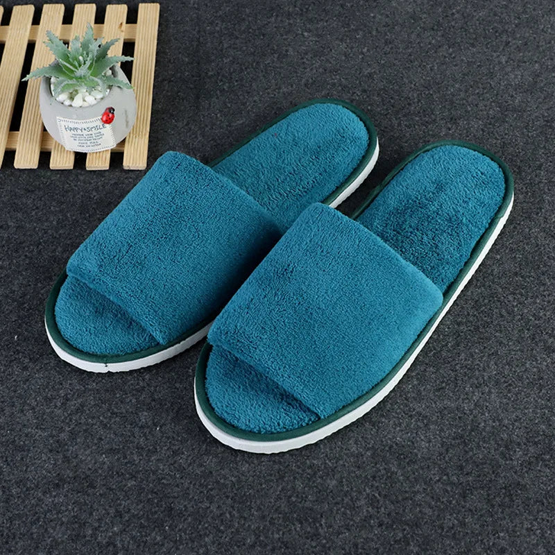 New Winter Women Fur Slippers Open Toe Flip Flops Thicken Warm Plush Home Shoes Couple Indoor Slippers for Bedroom Slides