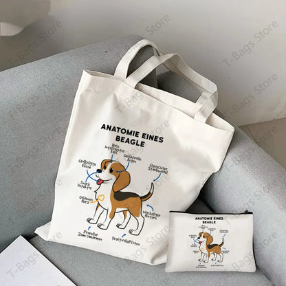 2pcs/set Beagle Bagel Dog Cute Print Tote Bag, Large Capacity Shoulder Bag, Women's Casual Handbag for Work School Shopping