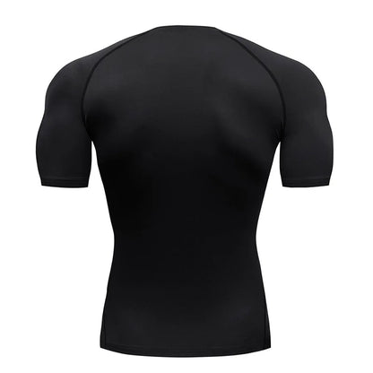 Summer Running T-Shirt Men Short Sleeve Compression Shirt Gym Sports Top White & Black Quick Dry Breathable MMA Fitness Clothing