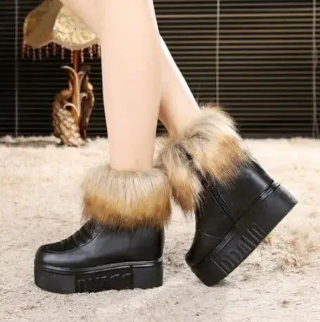 Fashion Womens Height Increasing Ankle Boots Platform Warm Winter Shoes Wedge Hidden High Heel Black Side Zipper Riding Boots