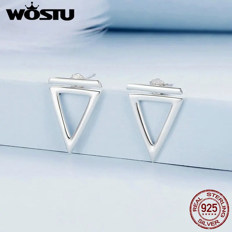 WOSTU 925 Sterling Silver Triangle Star front-back Stud Earrings Women Simple Geometric Hollow-out Ear Studs Party Jewelry Gift