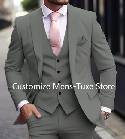 Pink Luxury Men's Suits Terno Formal Outfits 3 Piece Jacket Pants With Vest Slim Fit Luxury Costume Homme Formal Occasion Terno