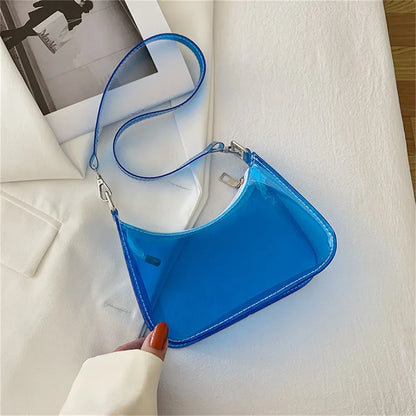 Clear Jelly Shoulder Bag For Women, Y2K Small Zipper Underarm Purses & Fashion Handbag