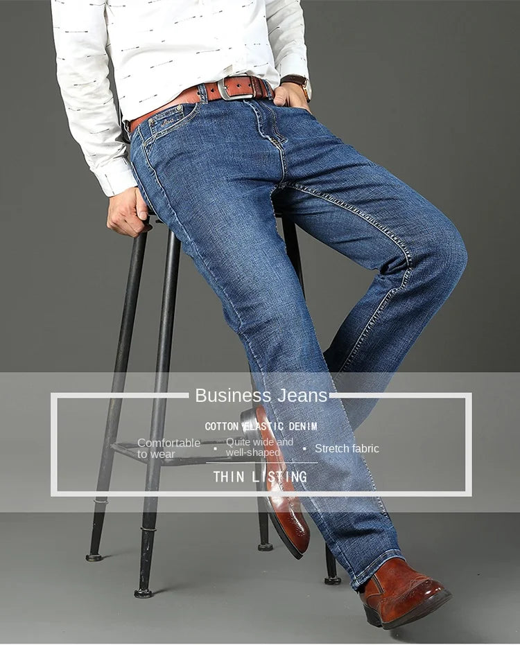 Top Brand Washed Jeans Trousers Four Season Men's High Quality Jeans Business Casual High Waist Denim Pants