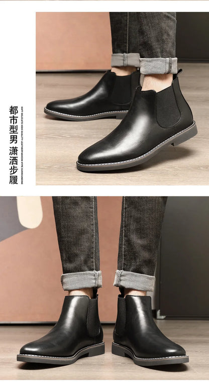 Mens Dress Boots Fashion Chelsea Boots Brand Business Casual Leather Boot British Style Short Boots for Men Ankle Boot Botas2024