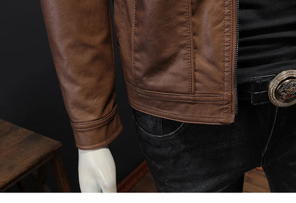 Men's Jacket Spring and Autumn Handsome Solid Color Collar Motorcycle Leather Coat Slim Fashion Leather Jacket M-5XL