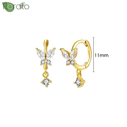 925 Sterling Silver Needle Elegant White Crystals Small Hoop Earrings for Women Fashion 18K Gold Pendant Earrings Luxury Jewelry