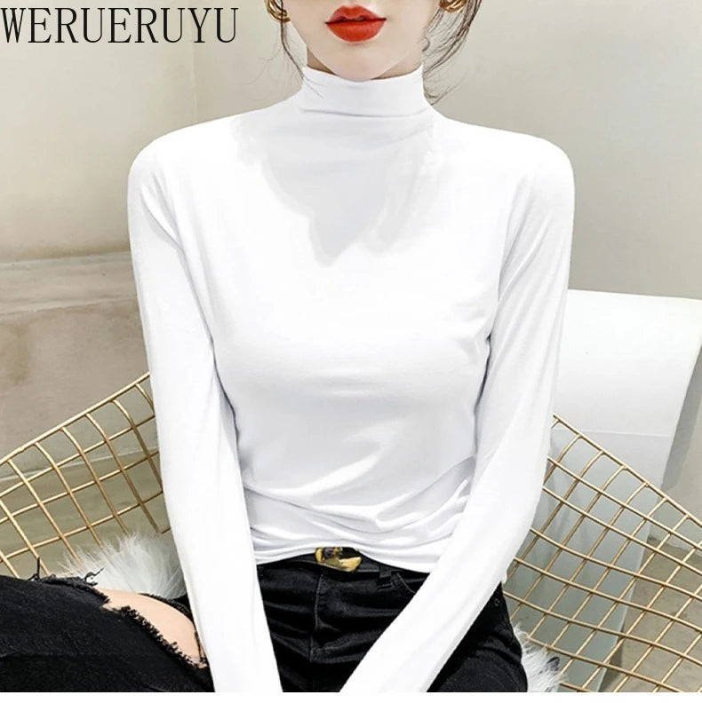 Black Turtleneck T-shirt Long Sleeve Tops Women Y2k Clothes Autumn Winter Korean Fashion Modal Elegant T-shirts for Women 2024