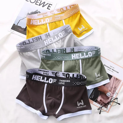 4PCS/LOT Fashion Men's Panties Cotton Boxer Shorts Man Underwear Mens Boxers Sexy U Convex Breathable Male Underpants Plus Size