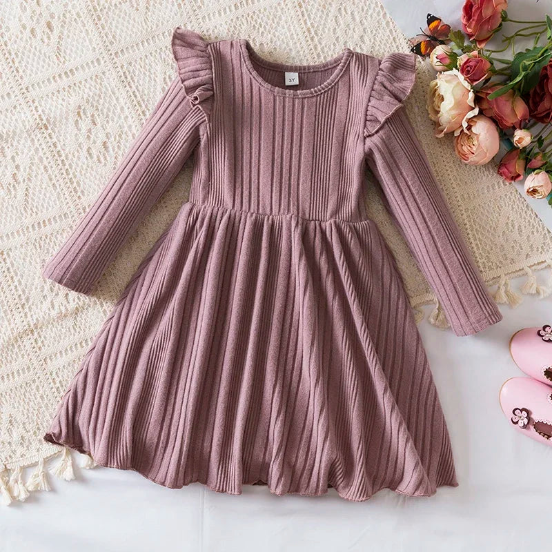 Autumn and Winter Girls Knitted Sweater Dress Solid Color Soft Long Sleeve Dress Children Christmas Costume Birthday Casual Wear